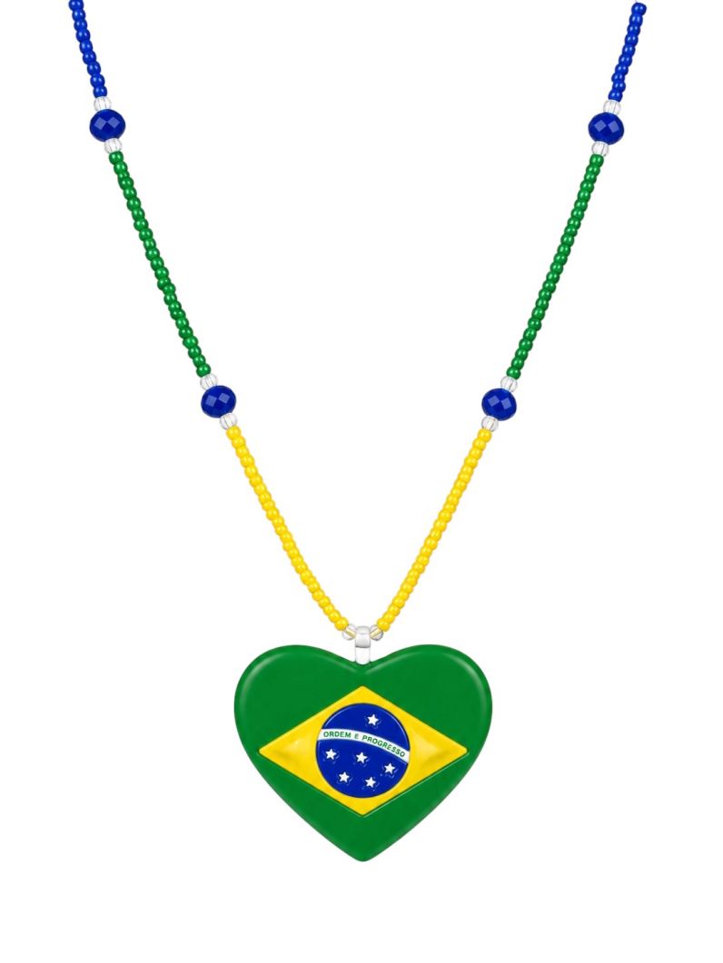 Colar Miçangas Coração Brasil G