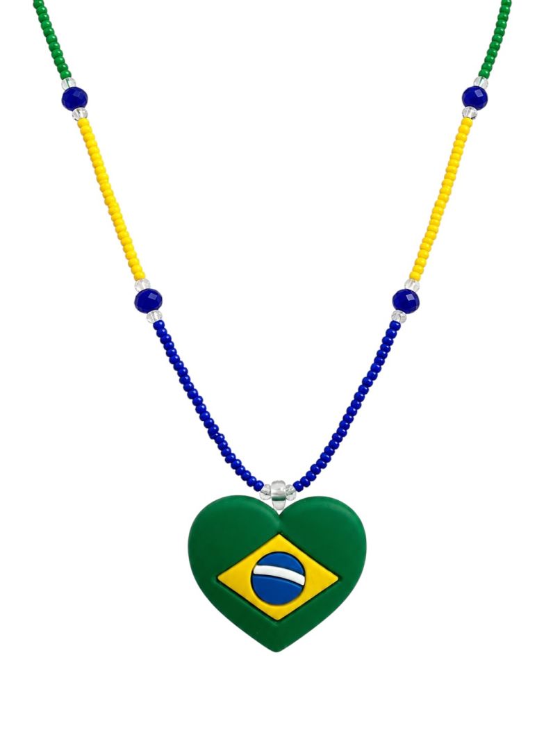 Colar Miçangas Coração Brasil P