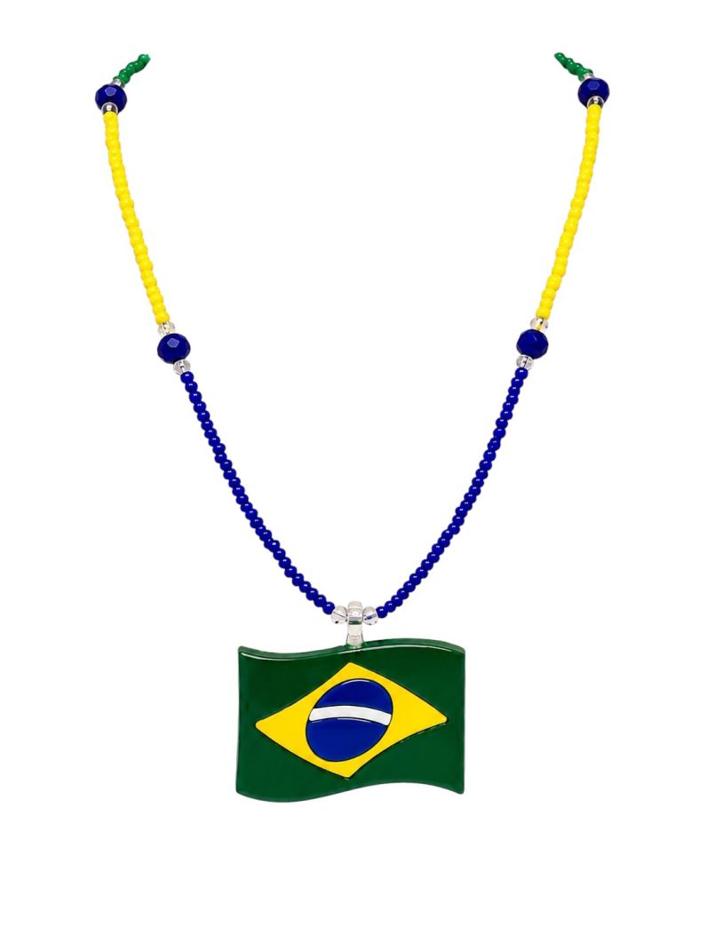 Colar Miçangas e Bandeira Brasil