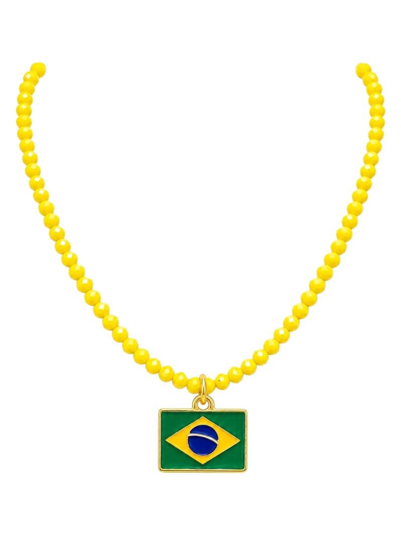 Colar Pedras Amarelas Com Pingente Brasil