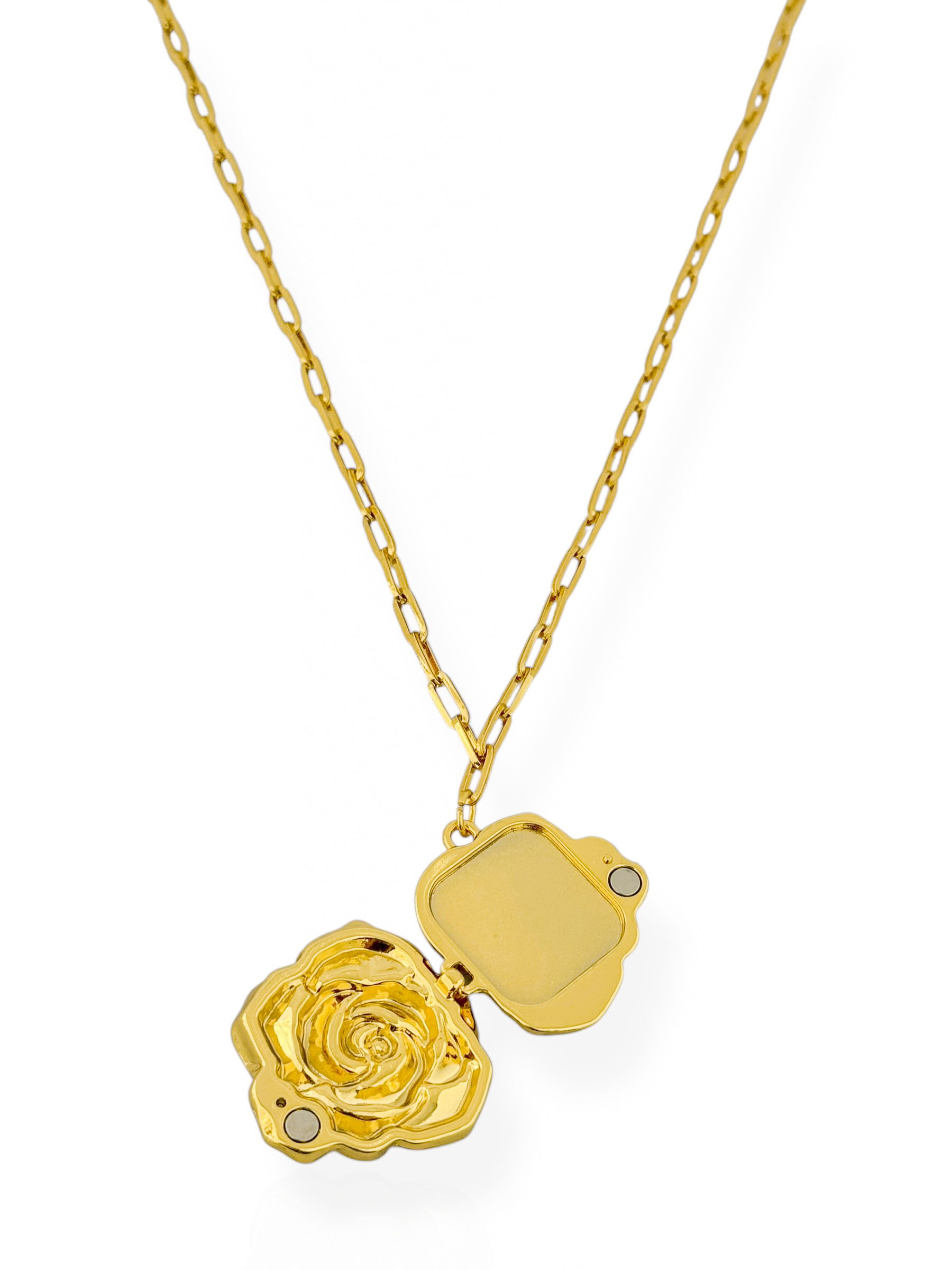 Colar Relicário SemiJoia Relicario Elos Largos Pingente Flor