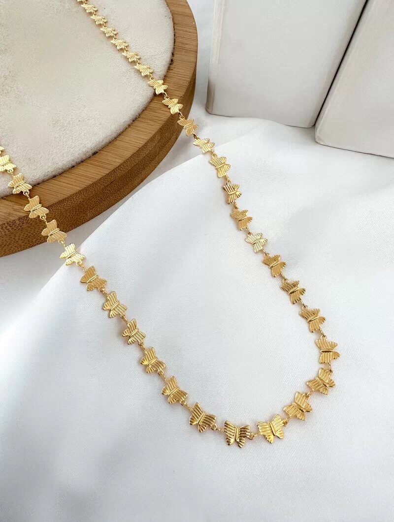 Colar Riviera Folheado a Ouro 18k e Prata 925 Corrente de Borboletas