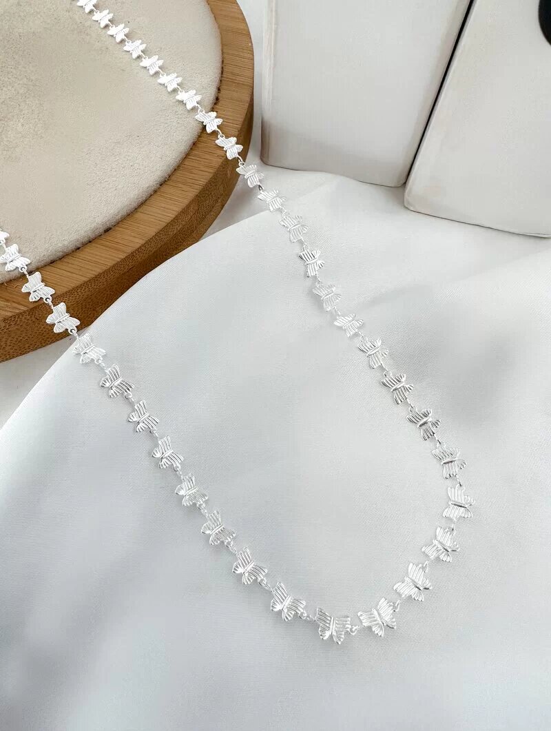 Colar Riviera Folheado a Ouro 18k e Prata 925 Corrente de Borboletas