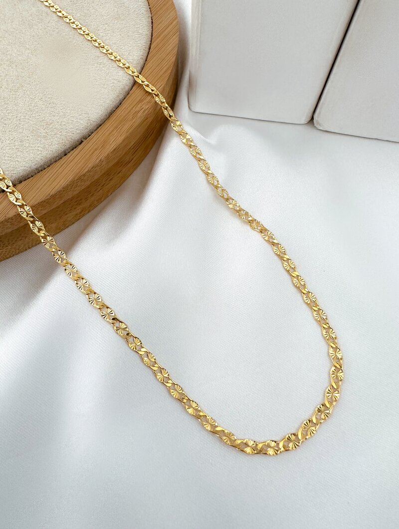 Colar Riviera Folheado a Ouro 18k e Prata Corrente Elos Martelados