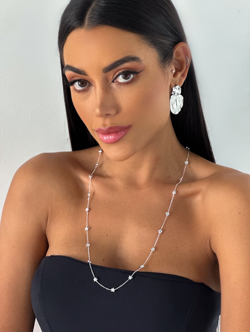 Colar Riviera Folheado a Ouro 18k e Prata Corrente Fina com Estrelas Lisas