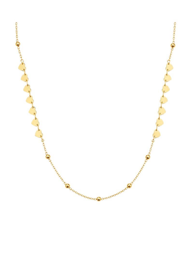 Colar Riviera Folheado Ouro 18k Corações Lisos e Mini Esferas