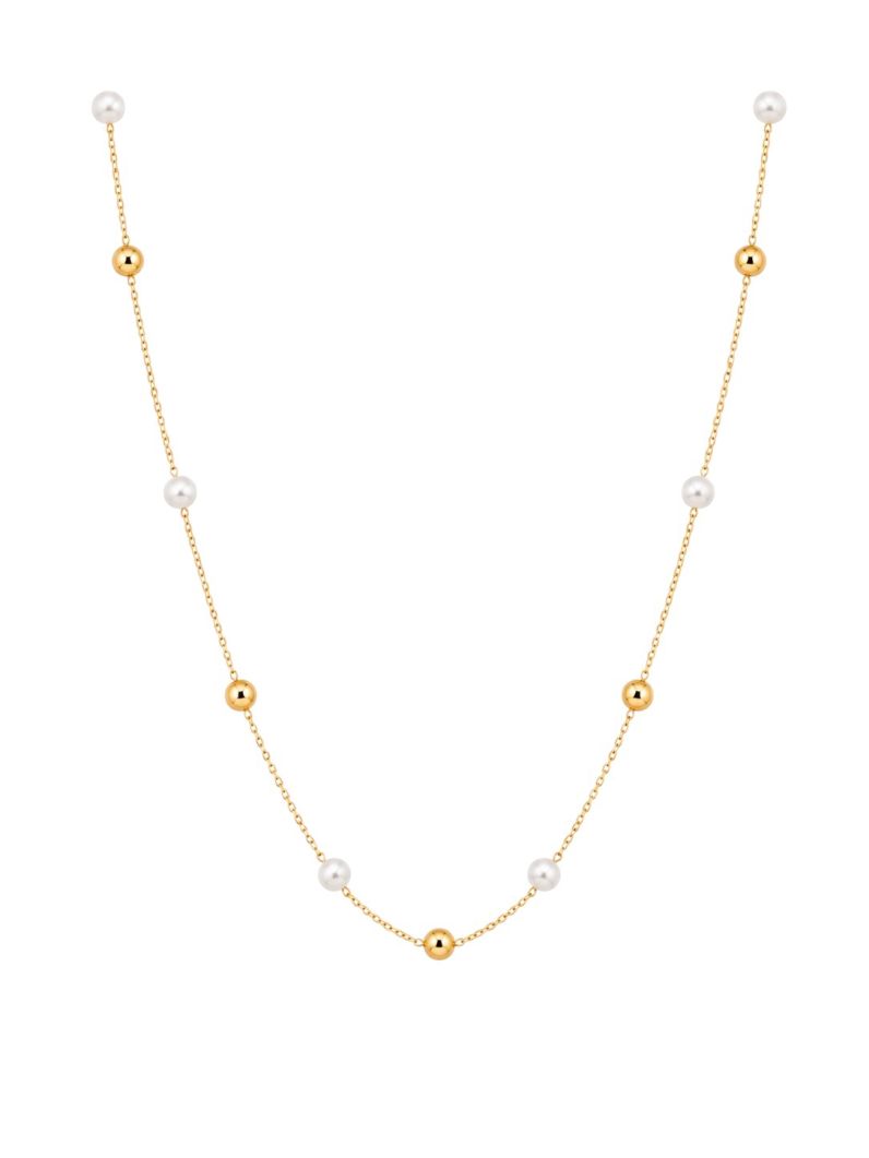 Colar Riviera Folheado Ouro 18k Pérolas e Esferas