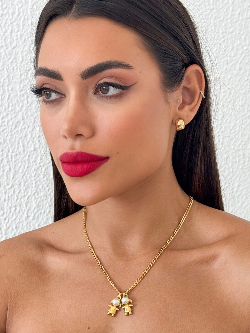 Colar Semi Joia Elo Grumet Pingente Duas Meninas Com Pérola