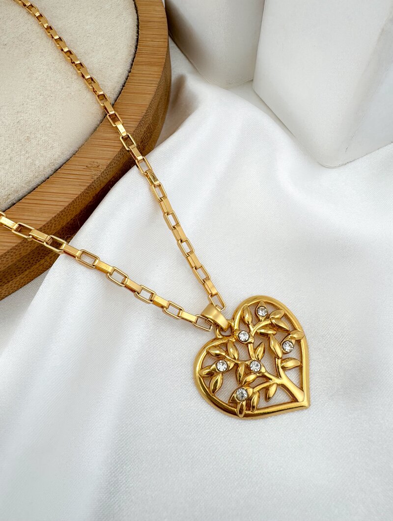 Colar Semi Joia Elo Quadrado Fino Com Pingente Arvore