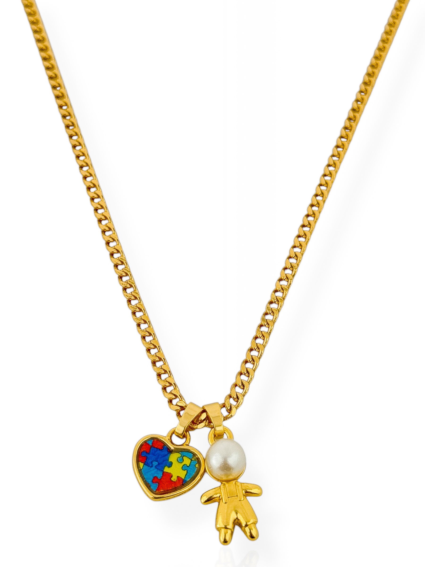 Colar Semi Joia Menino e Menina com Perola Neurodiversidade