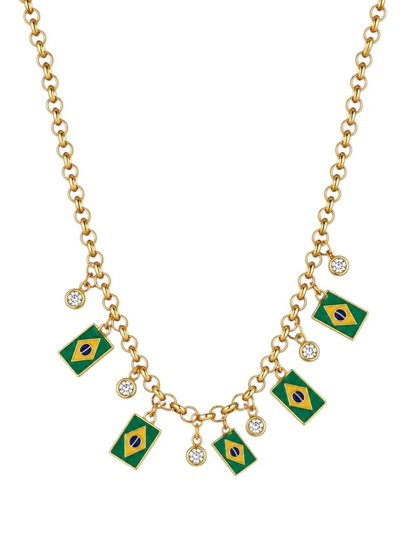 Colar Semi Joia Pontos de Luz e Bandeira do Brasil