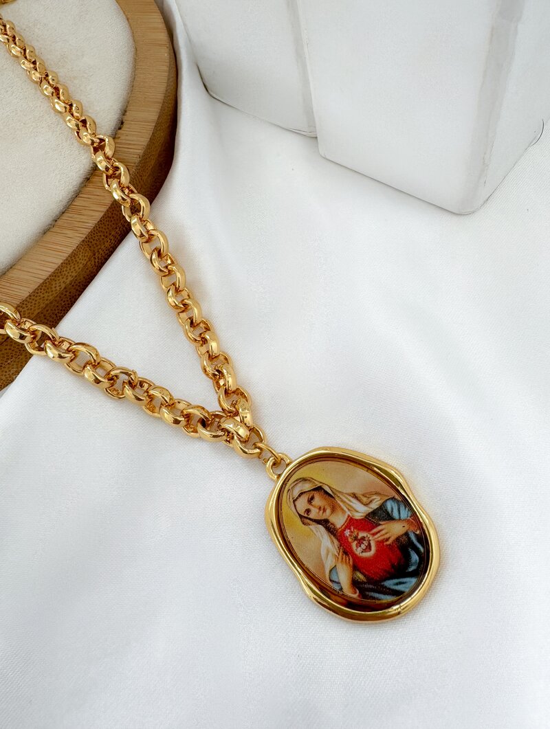 Colar SemiJoia Pingente Sagrado Coração de Maria