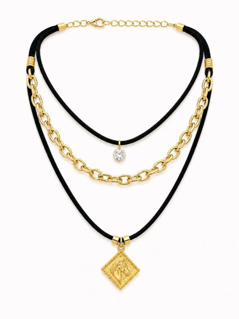 Colar Triplo Boho Folheado a Ouro 18k Ponto de Luz e Country