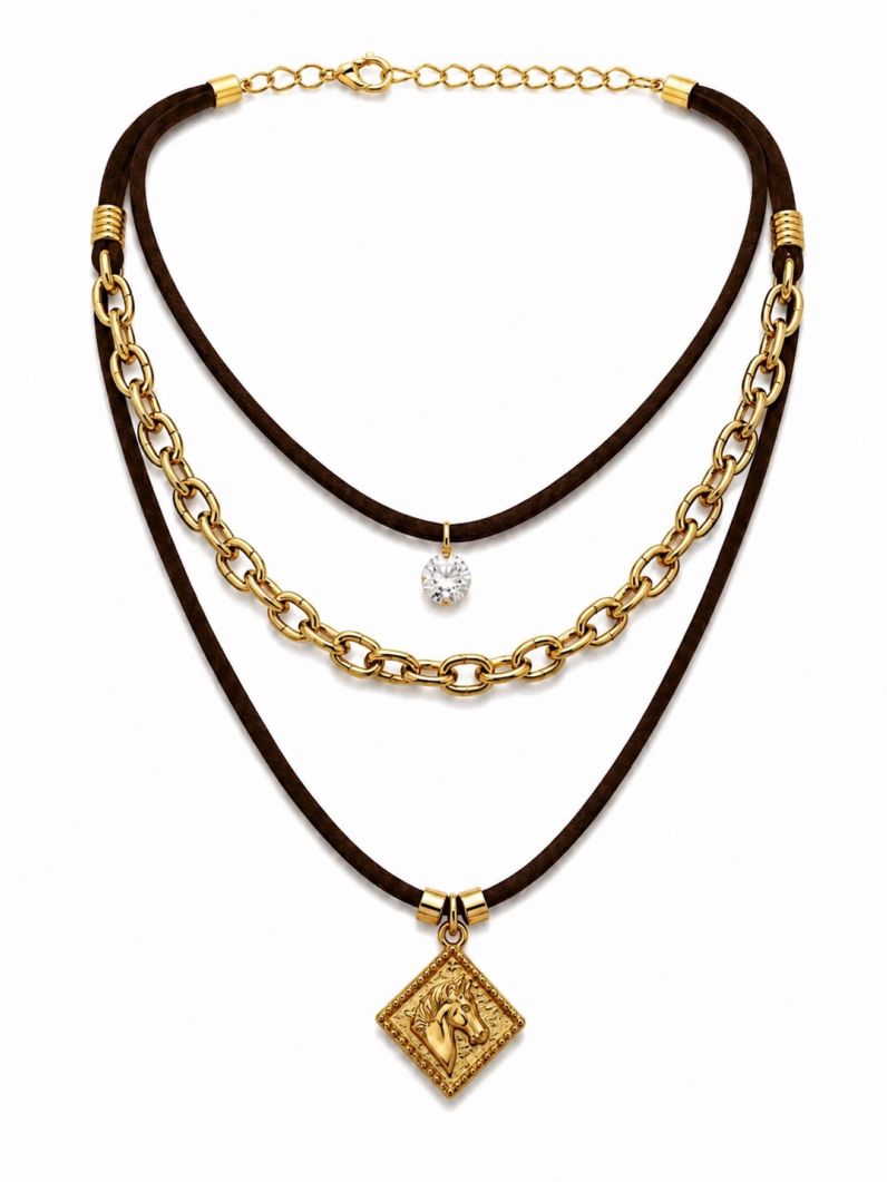 Colar Triplo Boho Folheado a Ouro 18k Ponto de Luz e Country