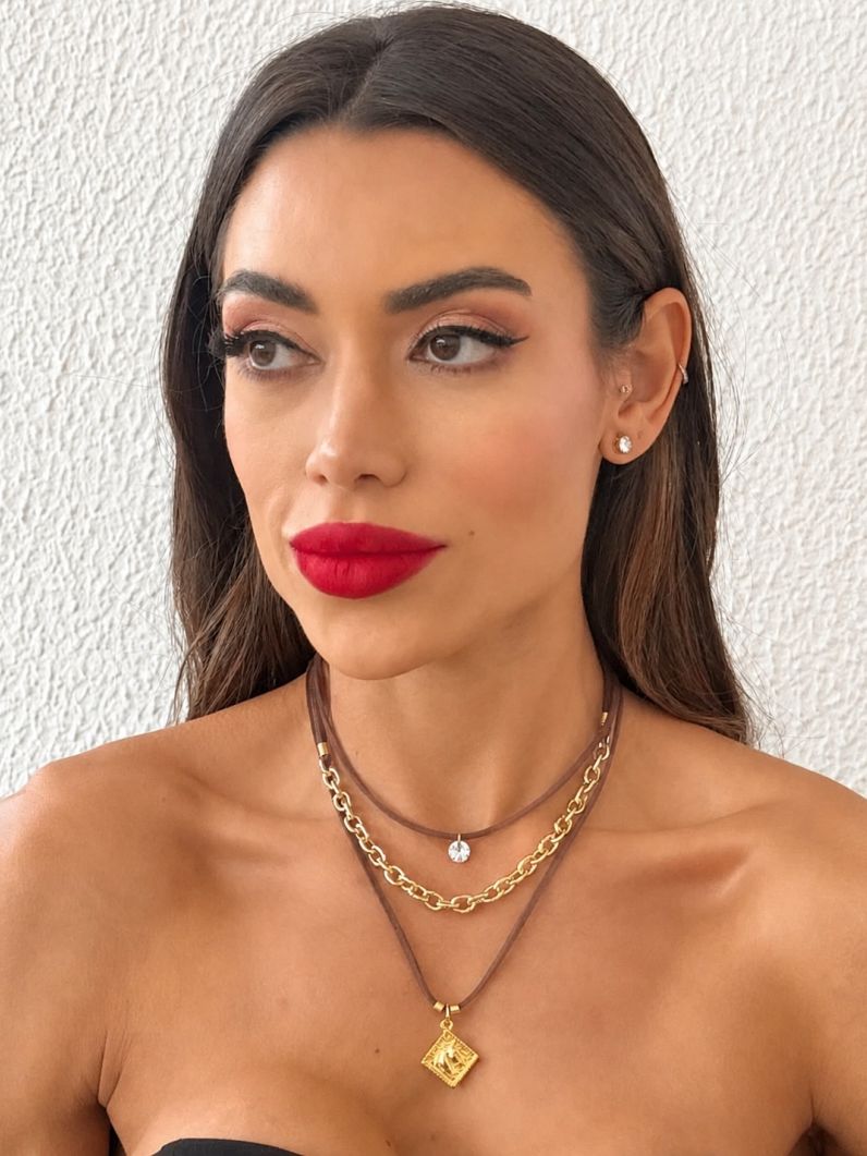 Colar Triplo Boho Folheado a Ouro 18k Ponto de Luz e Country