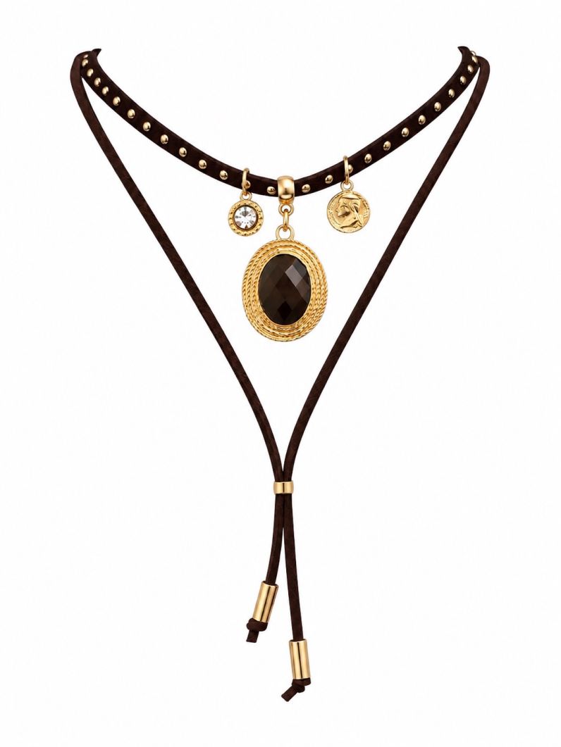 Colar Triplo Boho Folheado a Ouro 18k Ponto de Luz e Resinado