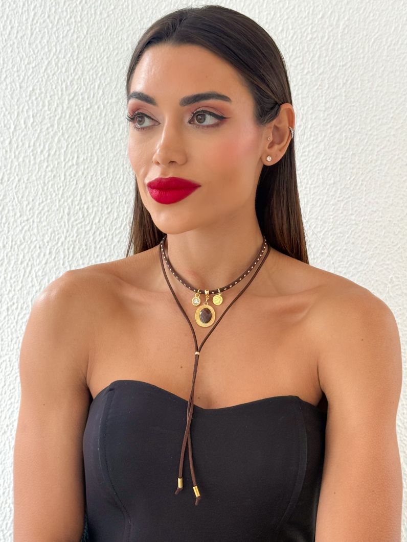 Colar Triplo Boho Folheado a Ouro 18k Ponto de Luz e Resinado