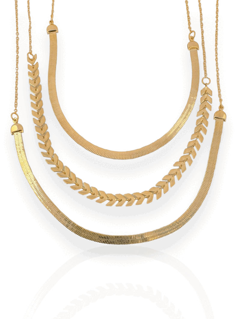 Colar triplo Folheado a Ouro 18k, Fita Laminada Com escamas