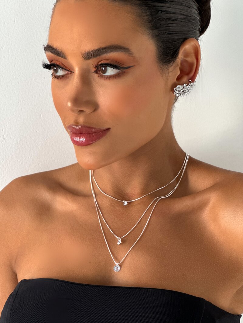 Colar Triplo Folheado a Ouro 18k e Prata 925 Com Pingentes Ponto de Luz