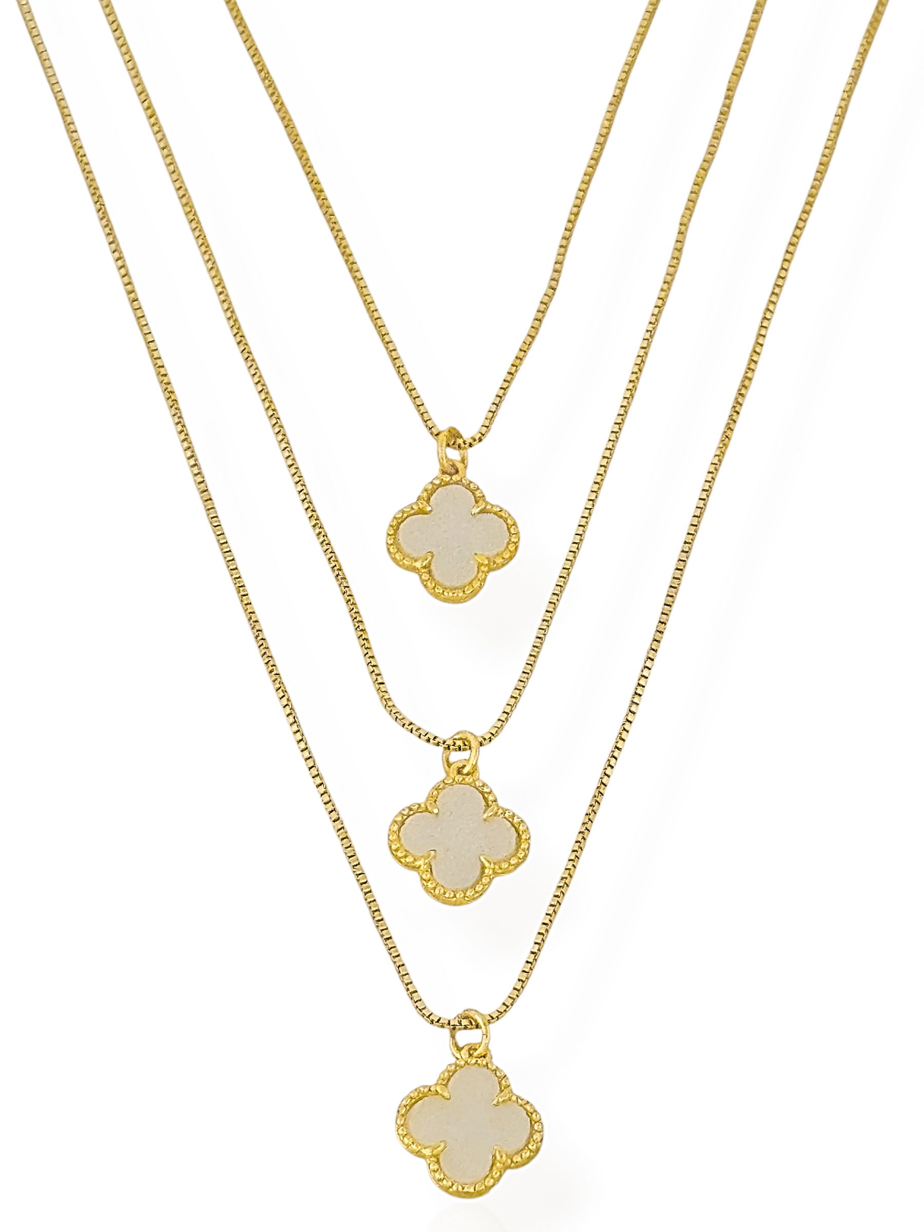Colar Triplo Folheado a Ouro 18k e Prata Inspiração Vg Branco