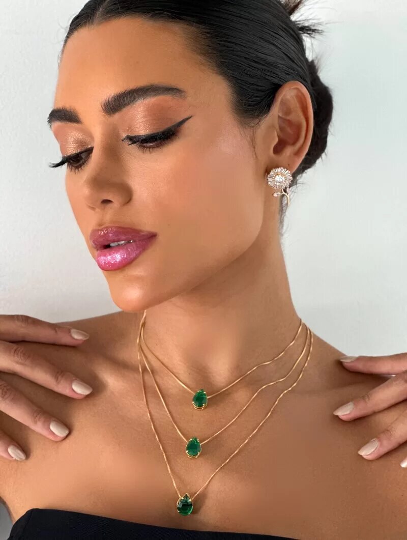 Colar Triplo Folheado a Ouro 18k Três Gotas de Zircônia