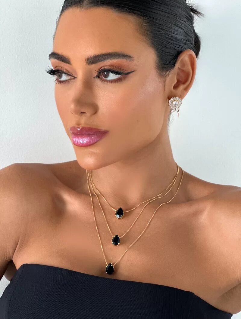 Colar Triplo Folheado a Ouro 18k Três Gotas de Zircônia