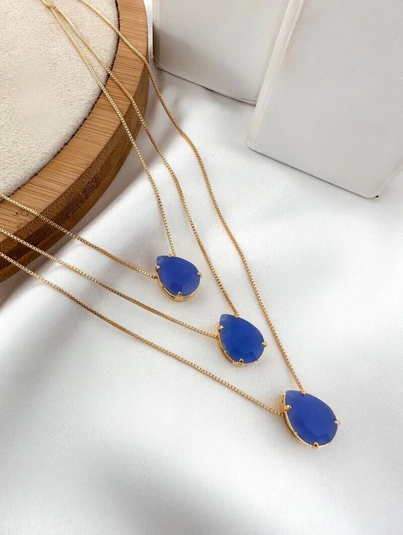 Colar Triplo Folheado a Ouro 18k Três Gotas de Zircônia