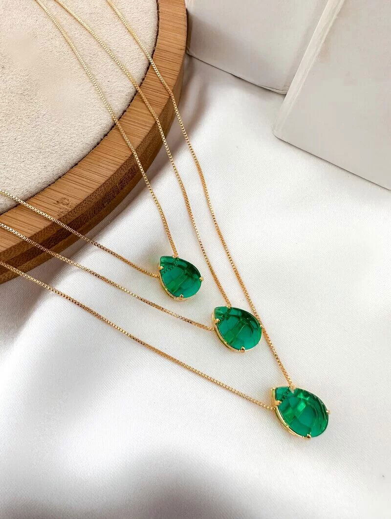 Colar Triplo Folheado a Ouro 18k Três Gotas de Zircônia