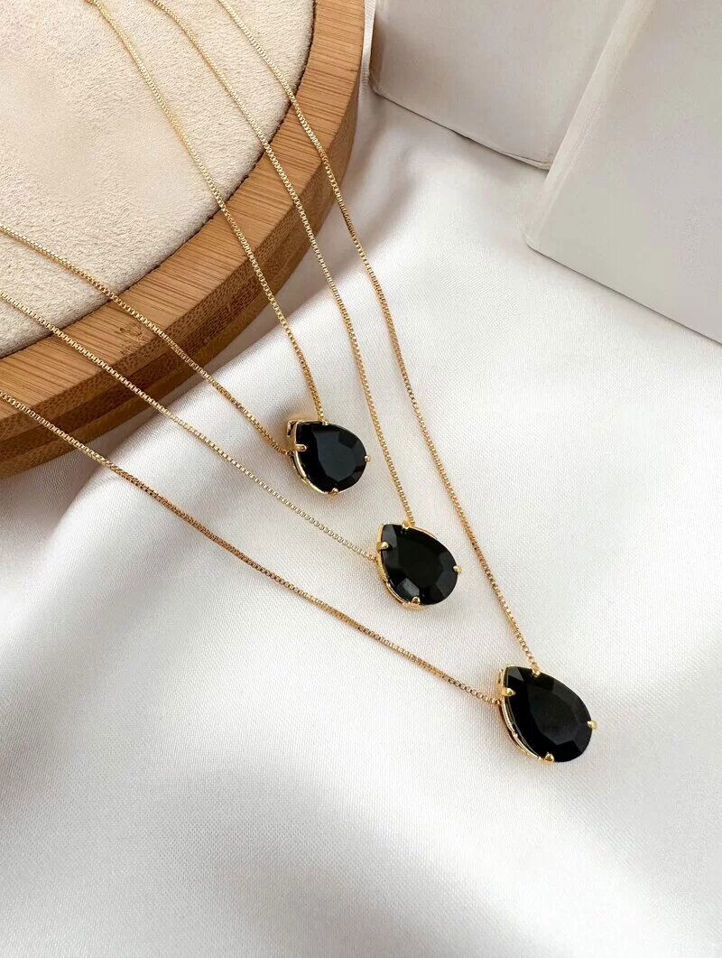 Colar Triplo Folheado a Ouro 18k Três Gotas de Zircônia