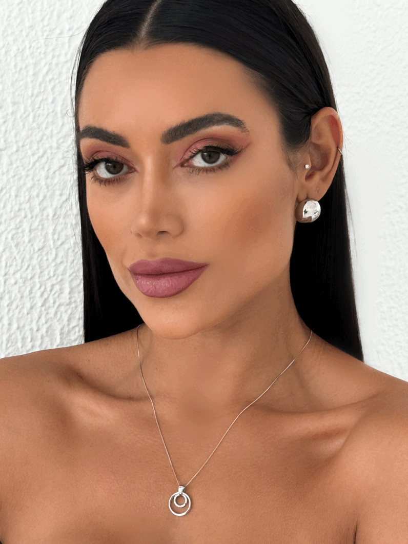 Colar Veneziana Folheado a Ouro 18k e Prata Circulos com Detalhe Cravejado