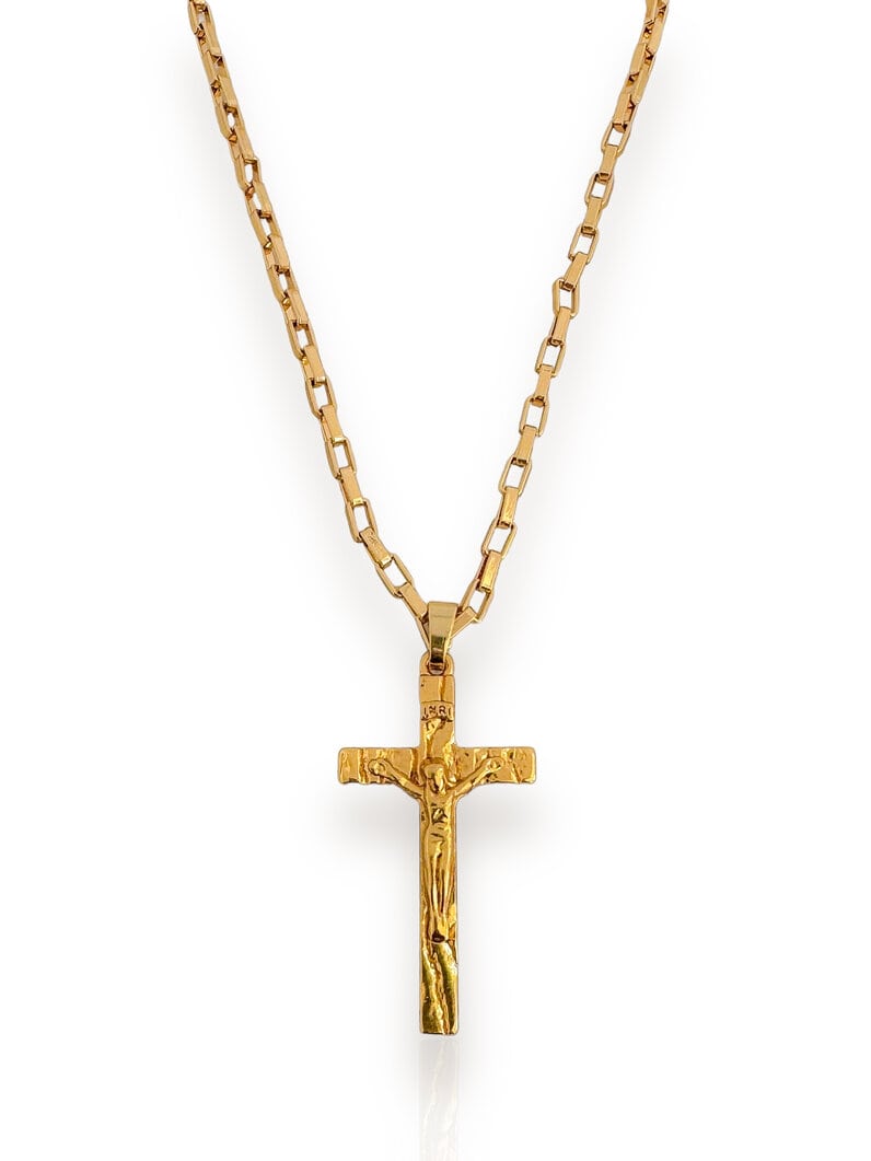 ColarMasculino Semi Joia Corrente Quadrada com Crucifixo