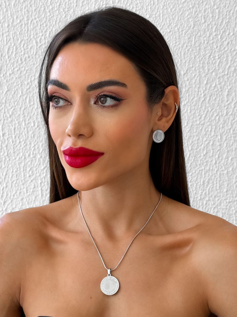 Conjunto Aço Inoxidavel Colar e Brinco Folheado a Ouro 18k e Prata Circulo Com Zirconia