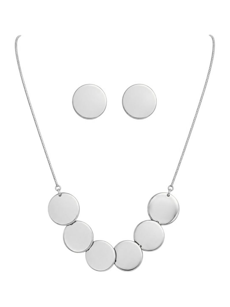 Conjunto Aço Inoxidavel Colar e Brinco Folheado a Ouro 18k e Prata Circulos