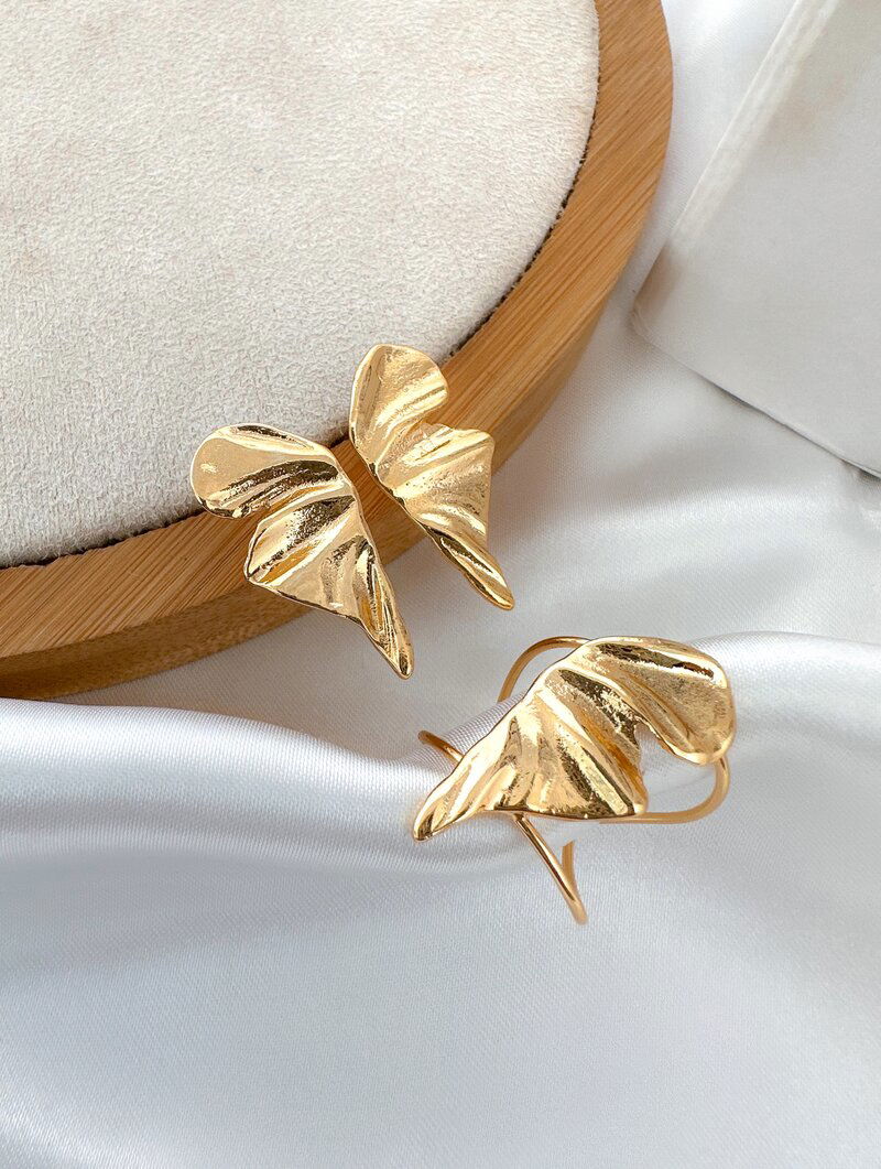 Conjunto Brinco e Anel Folheado a Ouro 18k Asas