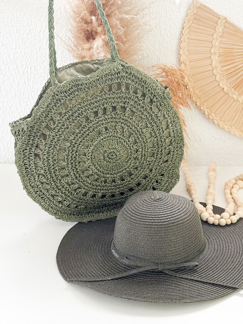 Conjunto Chapéu e Bolsa Palha Lua Cheia- Verde Musgo