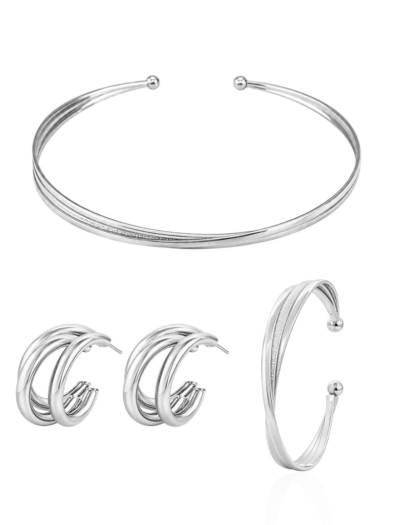 Conjunto Choker Aro, Brinco e Bracelete Folheado a Ouro 18k e Prata 3 Fios