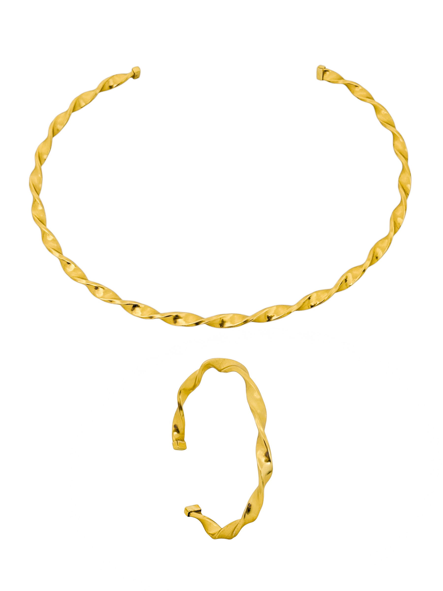 Conjunto Choker Aro e Bracelete Folheado a Ouro 18k Design Curvado