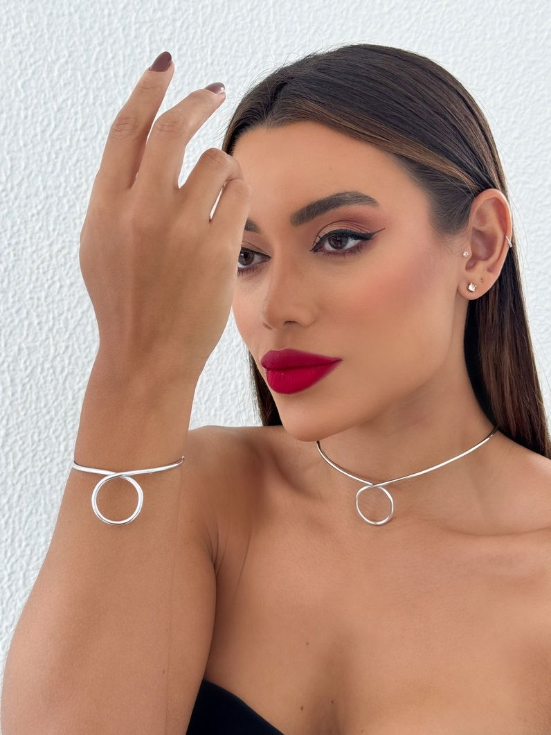 Conjunto Choker Aro e Bracelete Folheado a Ouro 18k e Prata Aro Angel