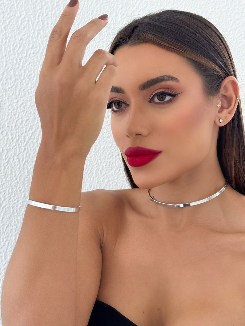 Conjunto Choker Aro e Bracelete Folheado a Ouro 18k e Prata Aro Liso
