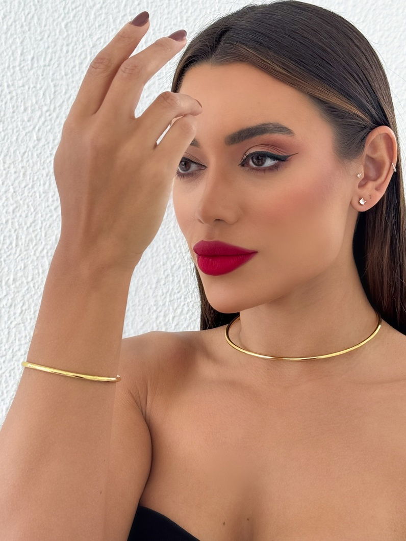 Conjunto Choker Aro e Bracelete Folheado a Ouro 18k e Prata Aro Redondo P