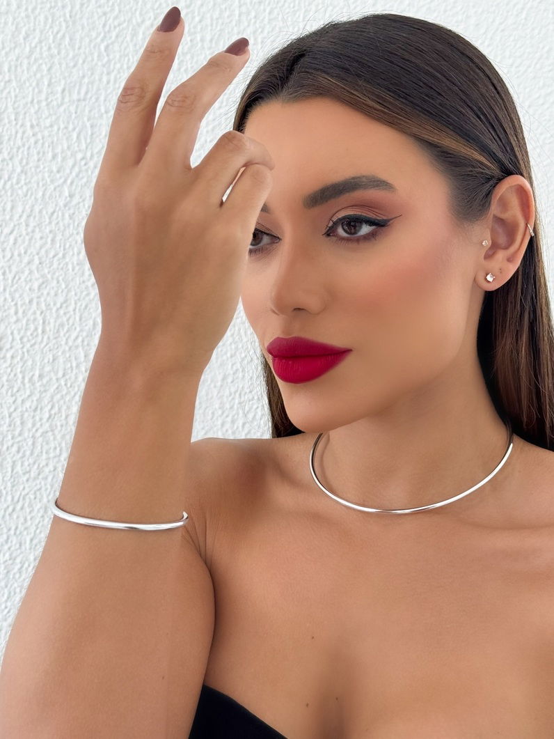 Conjunto Choker Aro e Bracelete Folheado a Ouro 18k e Prata Aro Redondo P