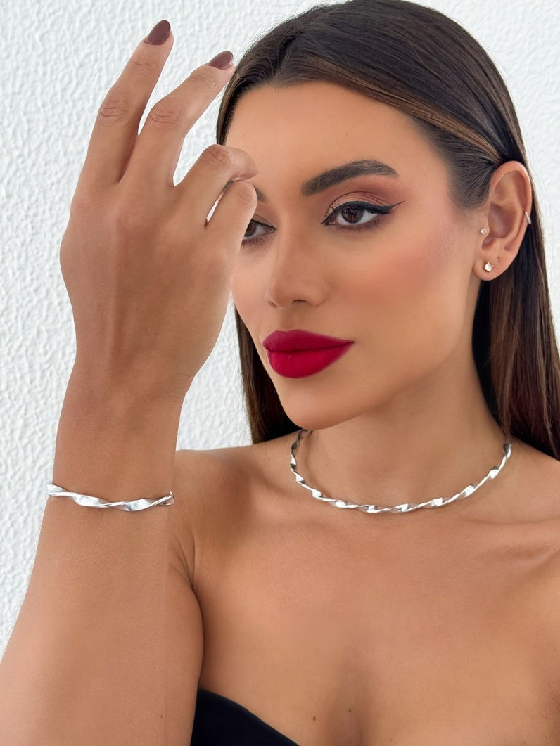 Conjunto Choker Aro e Bracelete Folheado a Ouro 18k e Prata Aro Torcido