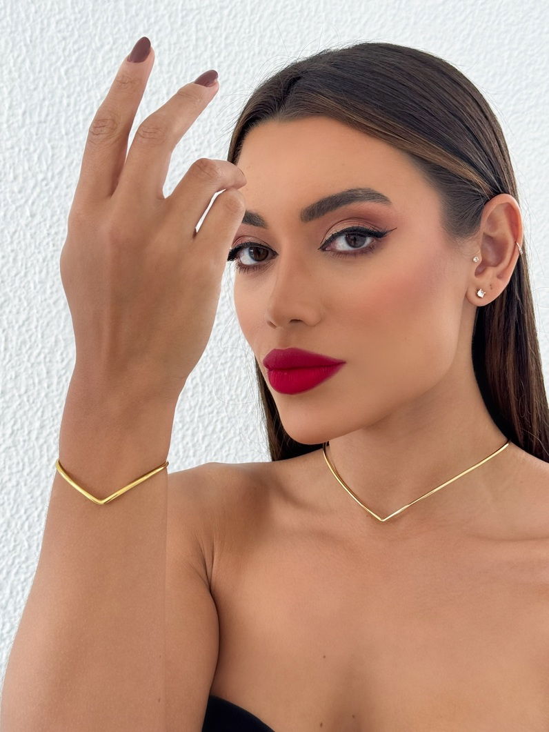 Conjunto Choker Aro e Bracelete Folheado a Ouro 18k e Prata Aro V