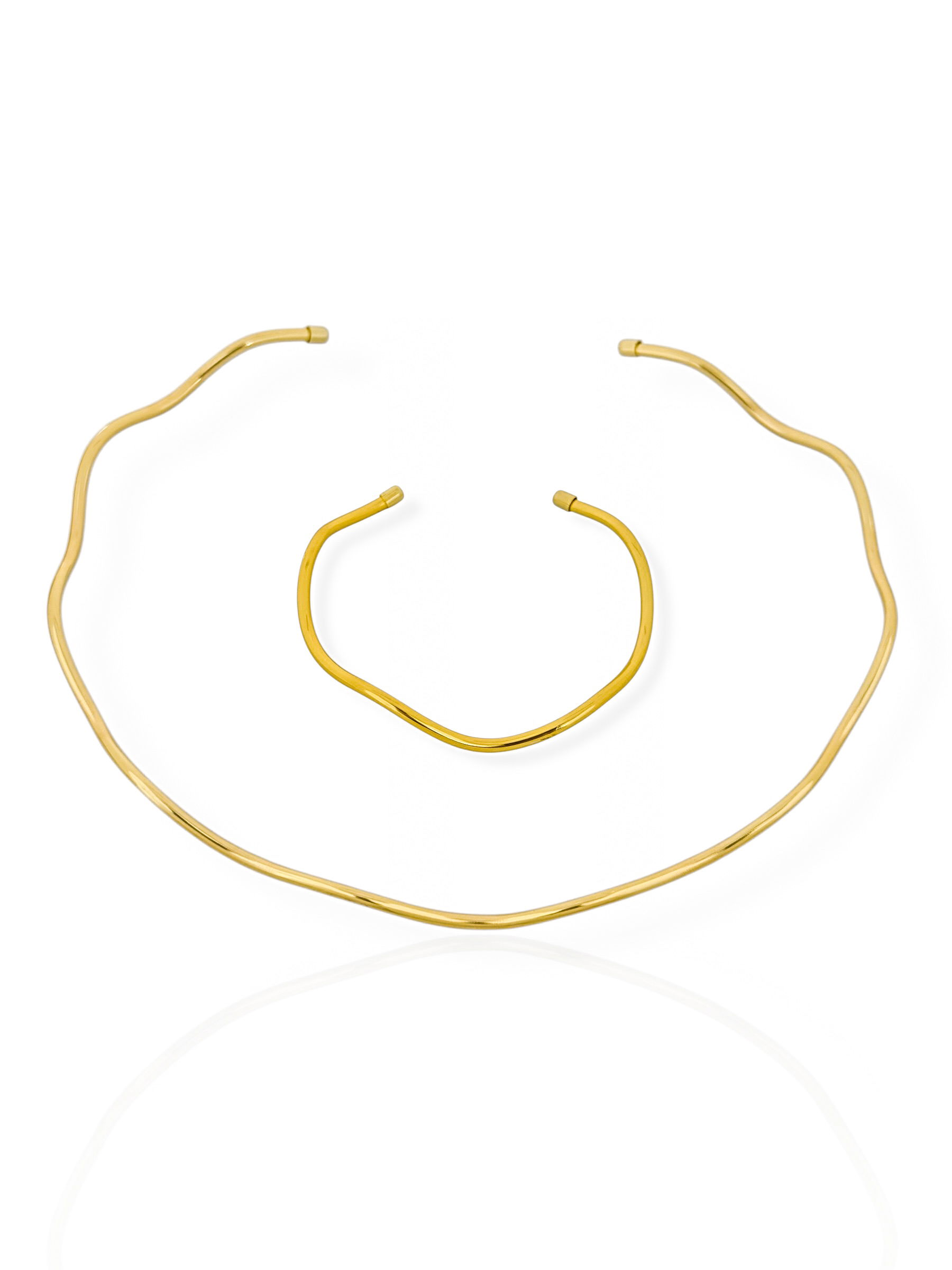 Conjunto Choker Aro e Bracelete Folheado a Ouro 18k e Prata Ondulado