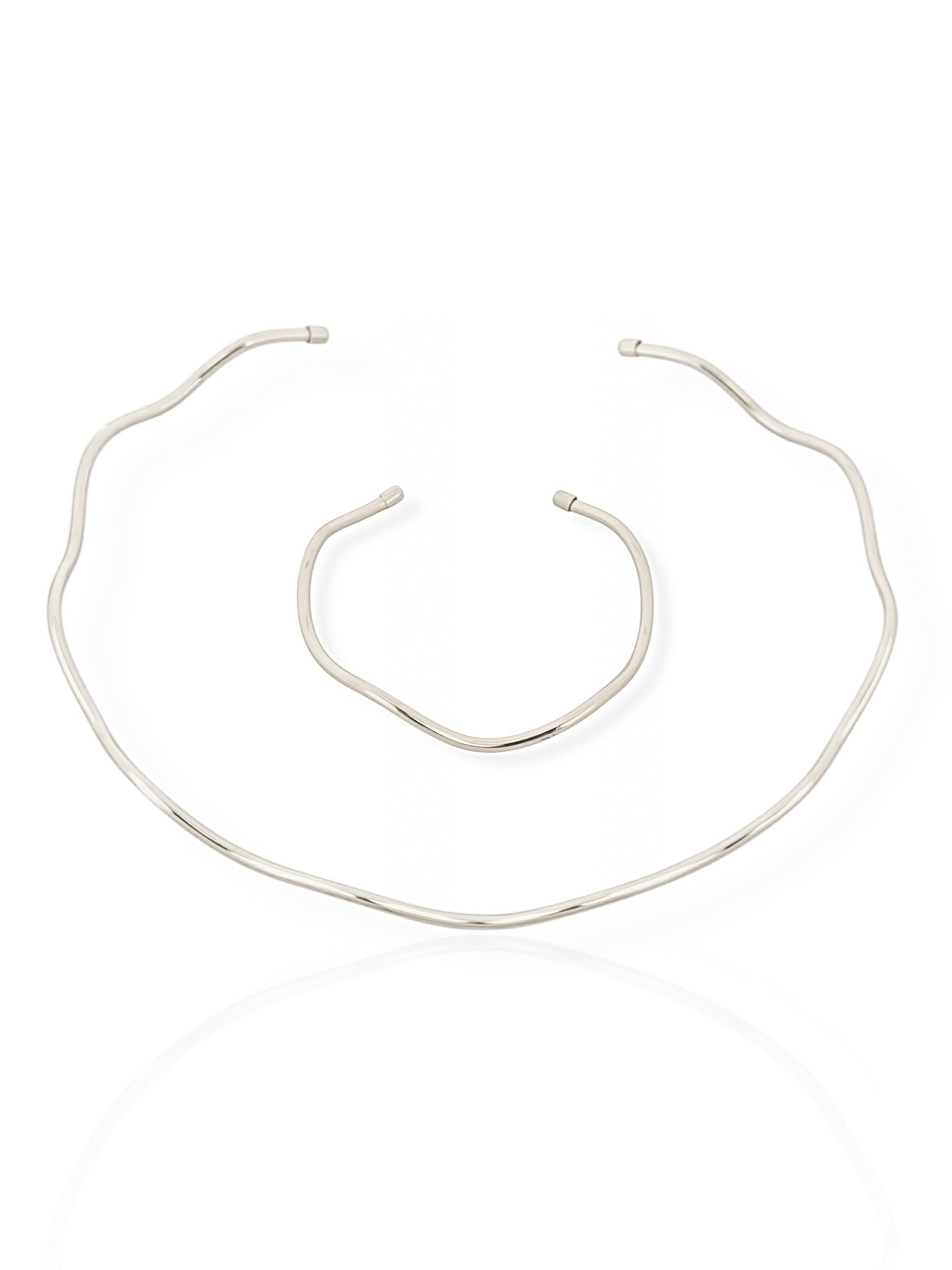 Conjunto Choker Aro e Bracelete Folheado a Ouro 18k e Prata Ondulado