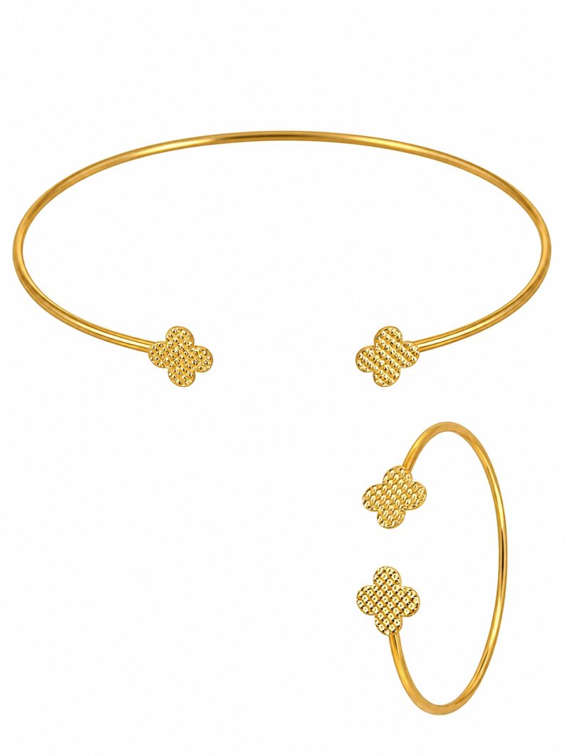 Conjunto Choker Aro e Bracelete Folheado a Ouro 18k Inspiração Vg. Martelado