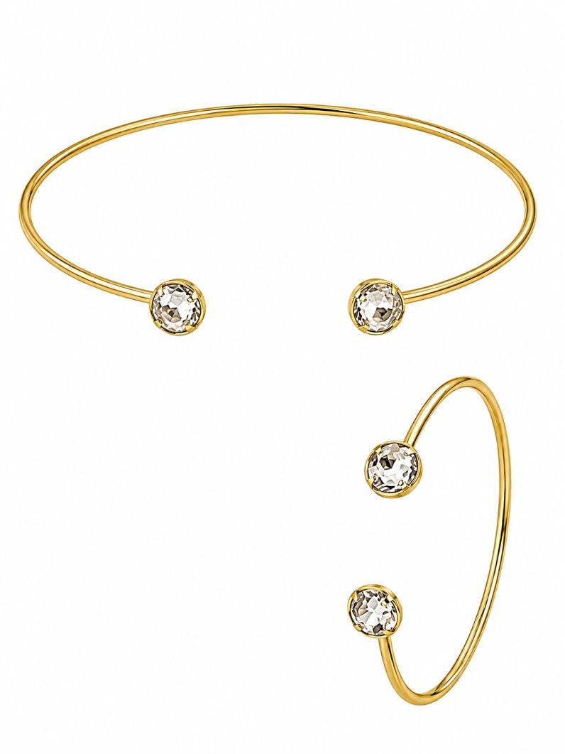 Conjunto Choker Aro e Bracelete Folheado a Ouro 18k Pontos de Luz