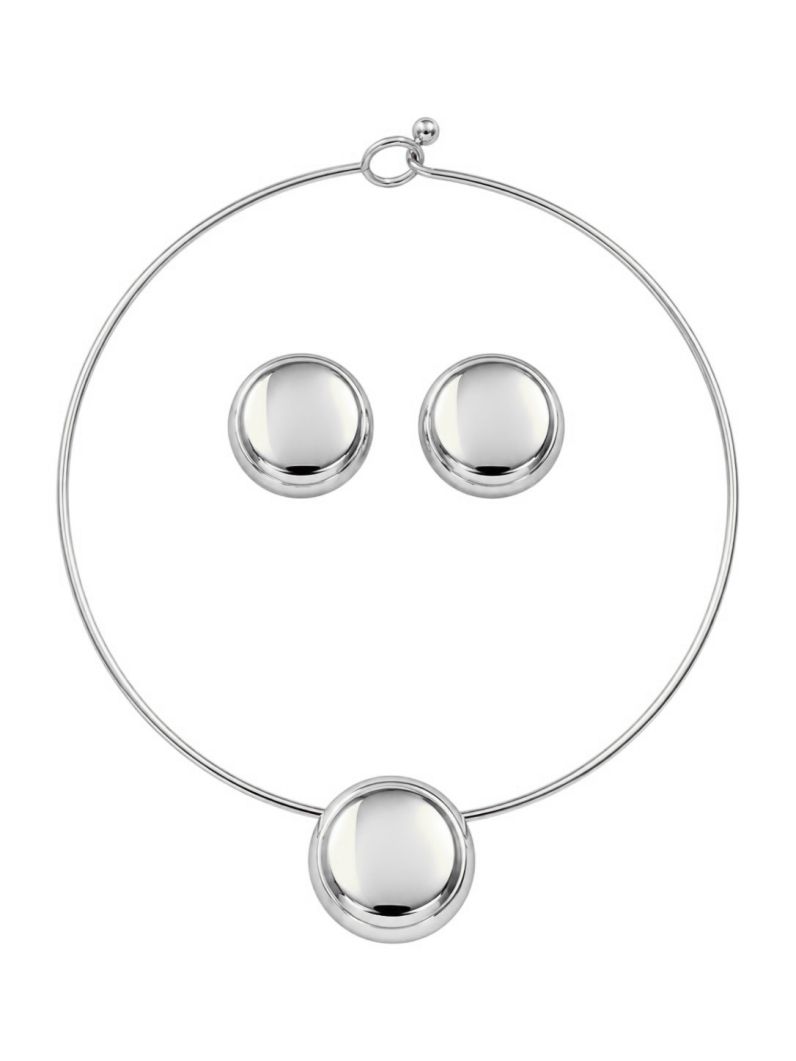 Conjunto Choker Aro e Brinco Aço Inoxidável Folheado a Ouro 18k e Prata Design Circulo