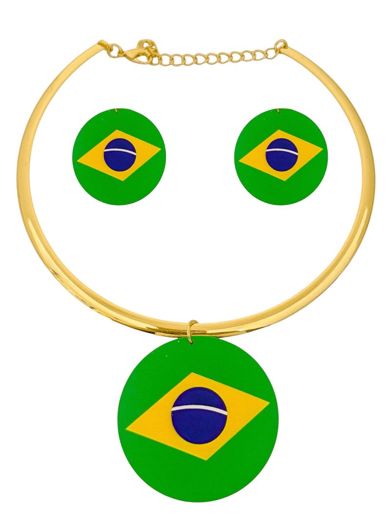 Conjunto Choker Aro e Brinco Folheado a Ouro 18K Design Brasil