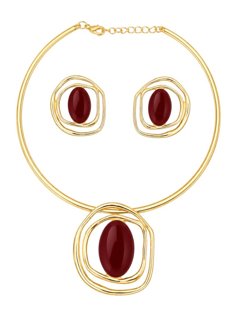 Conjunto Choker Aro e Brinco Folheado a Ouro 18k Design Organico Resinado